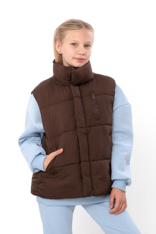 Жилетка демісезонна дута для дівчинки однотонна Носи Своє 130 см Коричневий (14274)