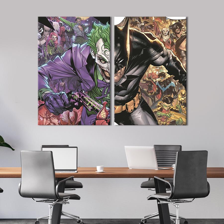 Настенный декор диптих картина на холсте для интерьера Batman and Joker 71x51 см (690-2)