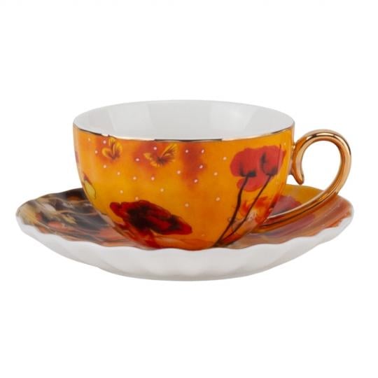 Кружка с блюдцем и ложкой Elisey Ceramic Grace керамическая 200 мл Оранжевый (135-81-9217-011.1)