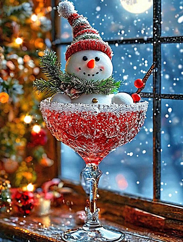 Алмазна мозаїка АлМазка Сніговик у келиху квадратні алмази без підрамнику 40x50 см (АлМ-302)