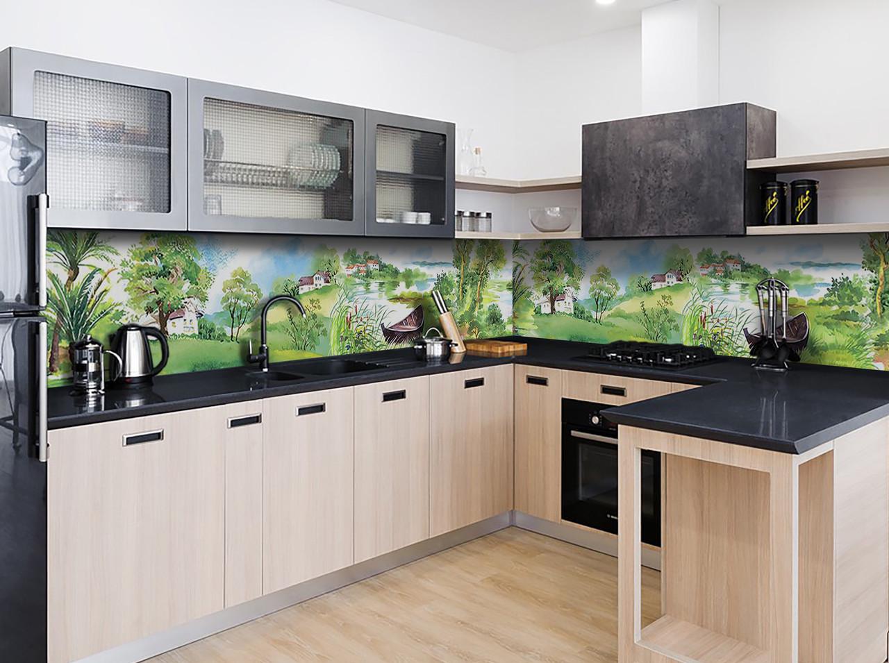 Кухонный фартук Зеленая река с самоклеющейся виниловой пленки 65х250 см Зеленый