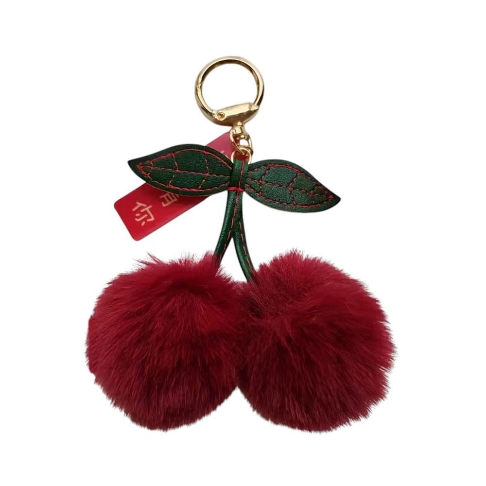 Брелок для ключей помпон-подвеска на сумку пушистые Вишни (TA0155_3)