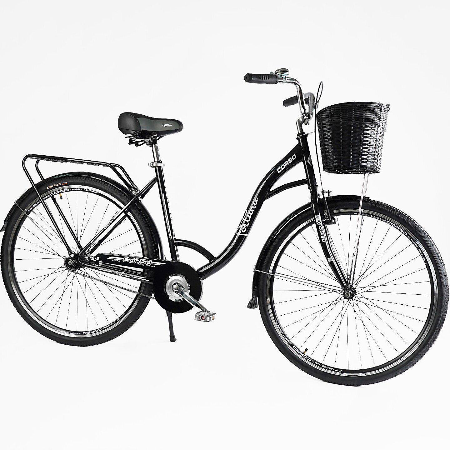 Велосипед городской Corso Fortuna с корзиной и багажником рама 20"/28" Черный - фото 2 Велосипед городской Corso Fortuna с корзиной и багажником рама 20"/28" Черный - фото 2