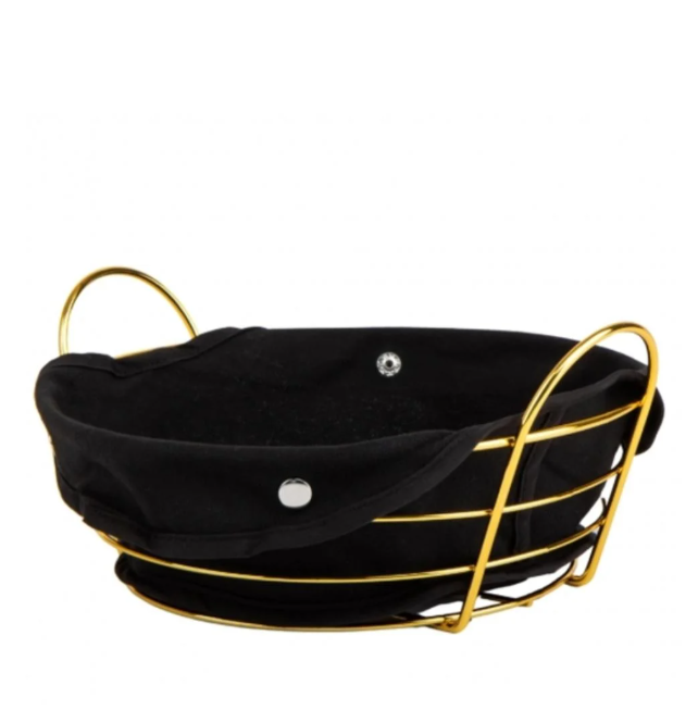Хлебница-корзина Elisey металлическая с текстильной накладкой 28х11,5 см Золотая/Черная (9140-003)