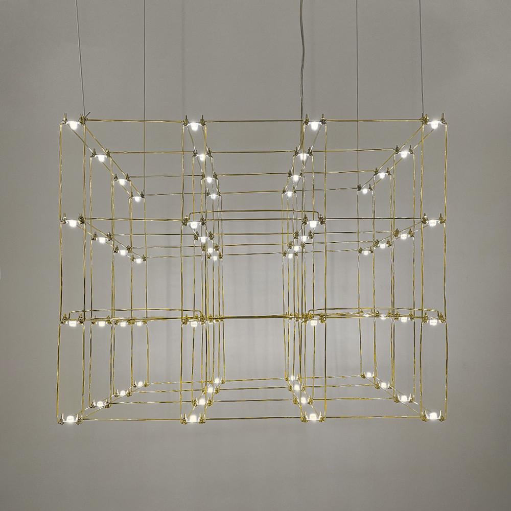 Люстра геометрическая в форме параллелепипеда 72х60х60 см Золотой (11560)