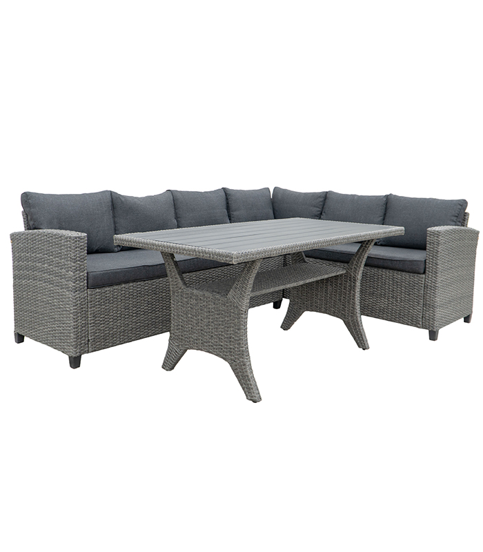 Комплект садовой мебели Стокгольм из технротанга угловой диван с подушками/стол Графитовый (G1100)