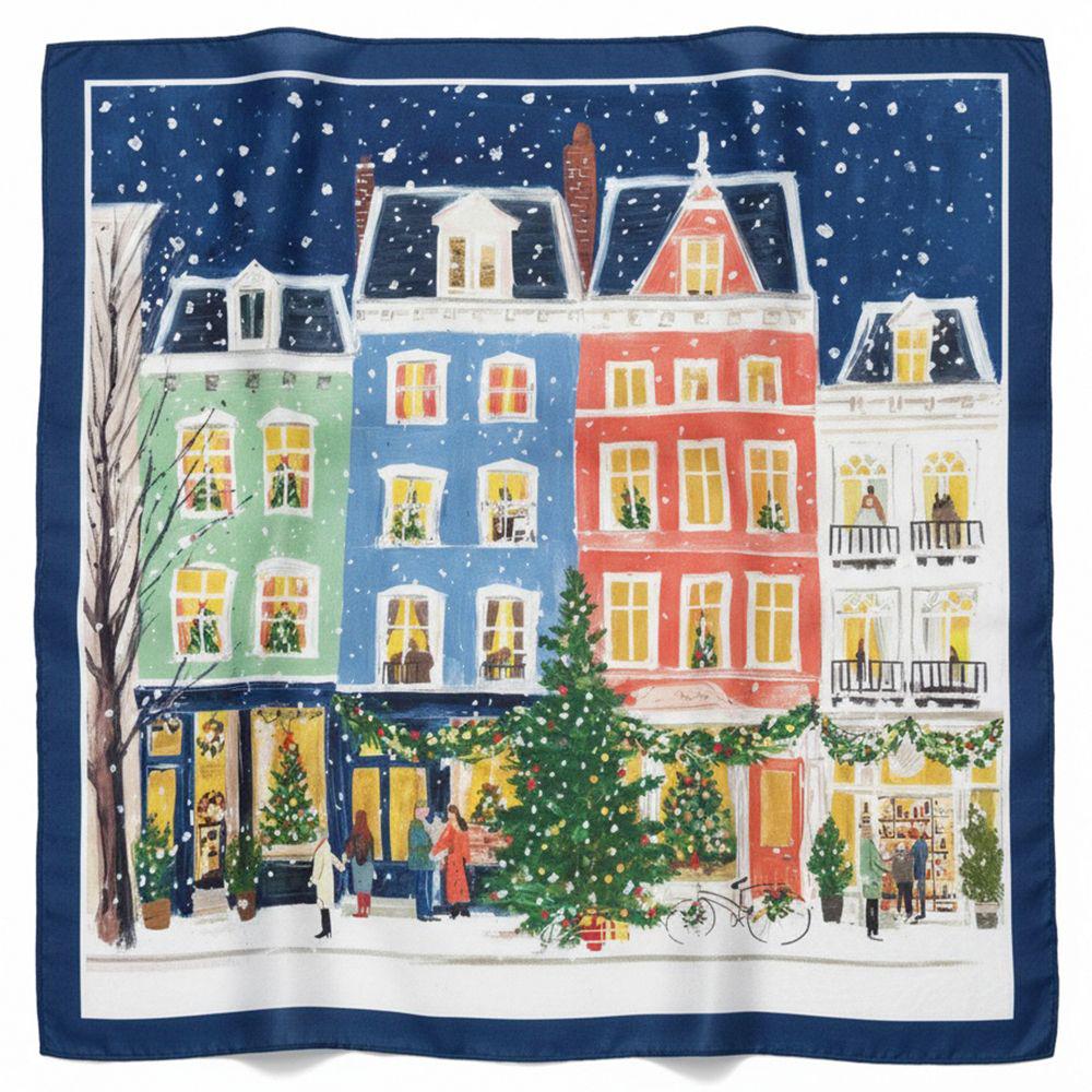 Платок шелковый Presentville Армани с принтом Зимние домики 68х68 см (HUST_26NY002)