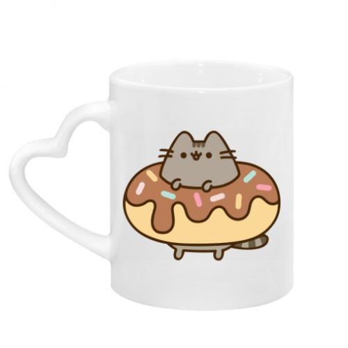 Чашка с ручкой в ​​виде сердца Pusheen Donut 320 мл Белый (14583771-1-187714)