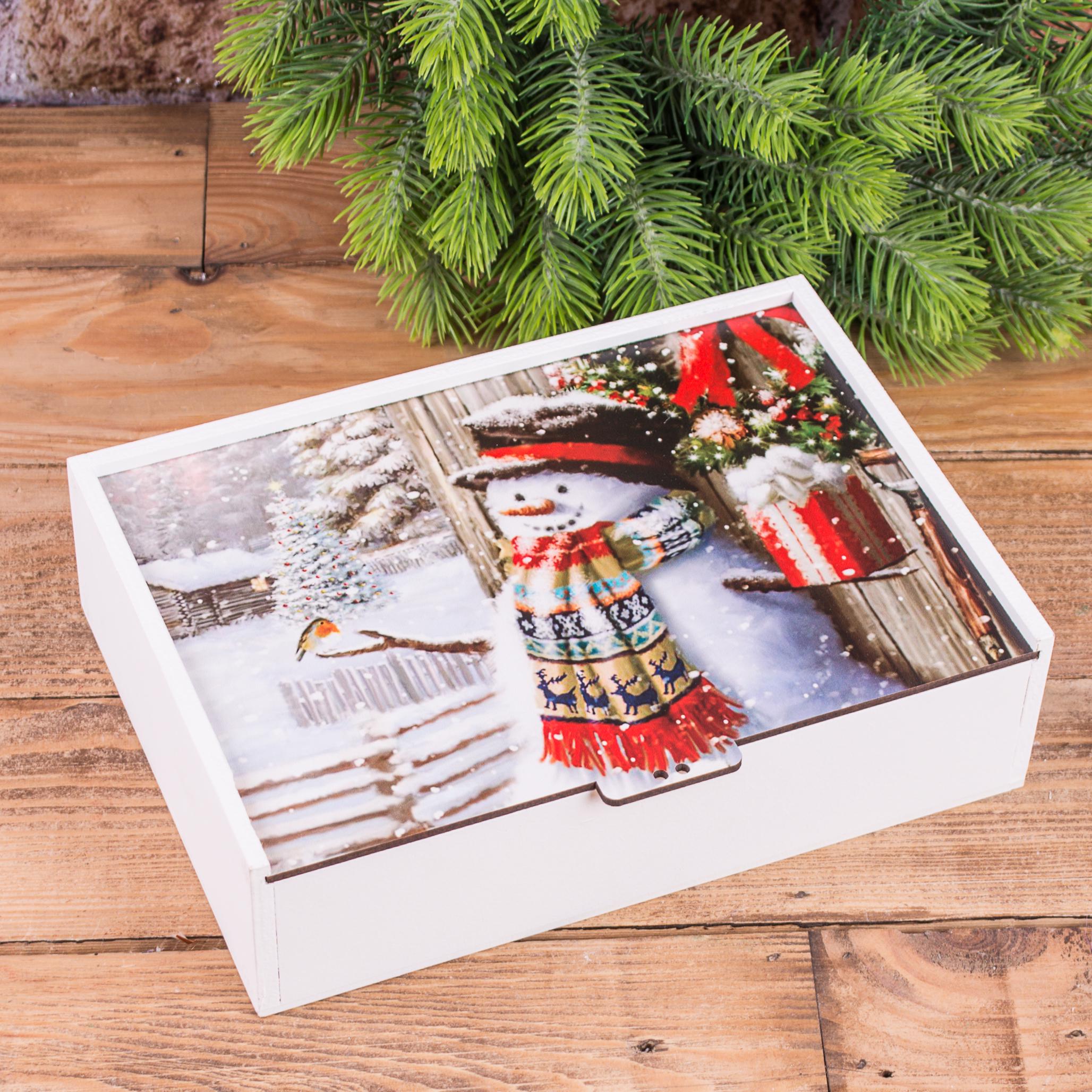 Коробка для подарка прямоугольная Снеговик 23 см (3612-5)