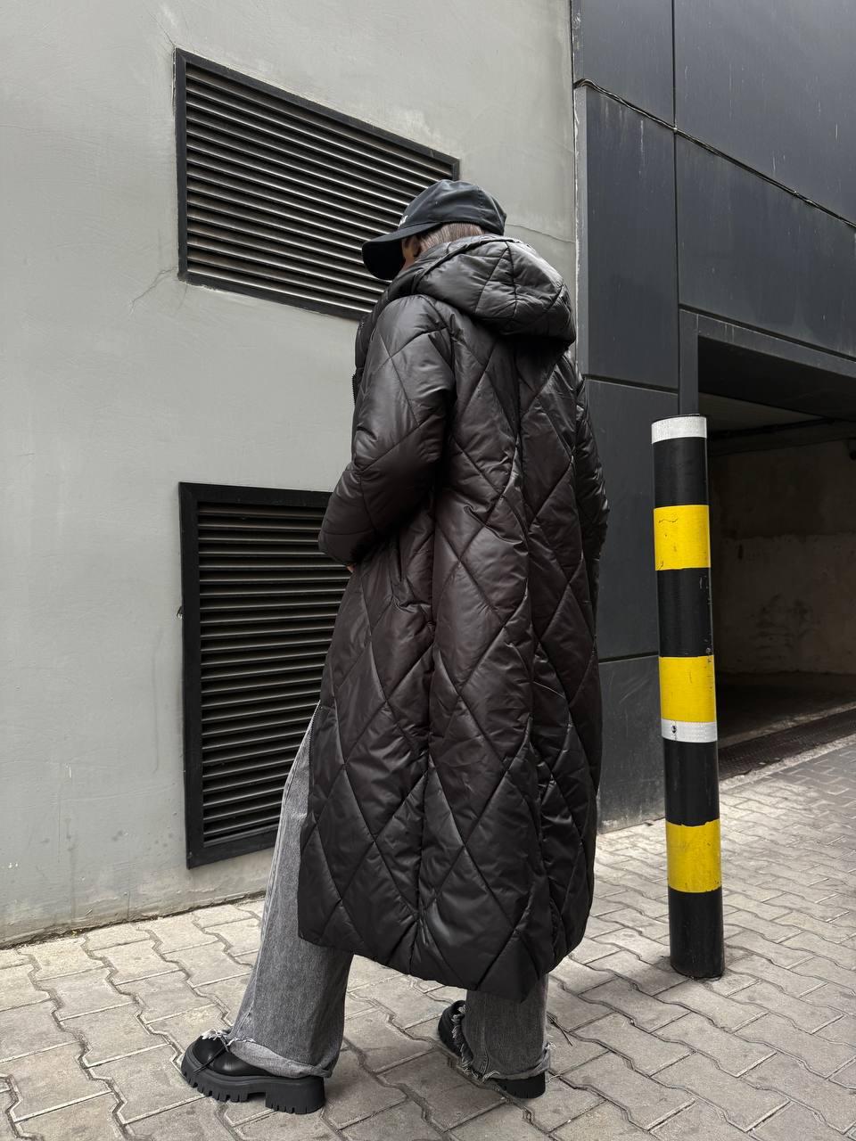 Пальто жіноче зимове Марія стьобане з капюшоном S Чорний (29528567) - фото 6