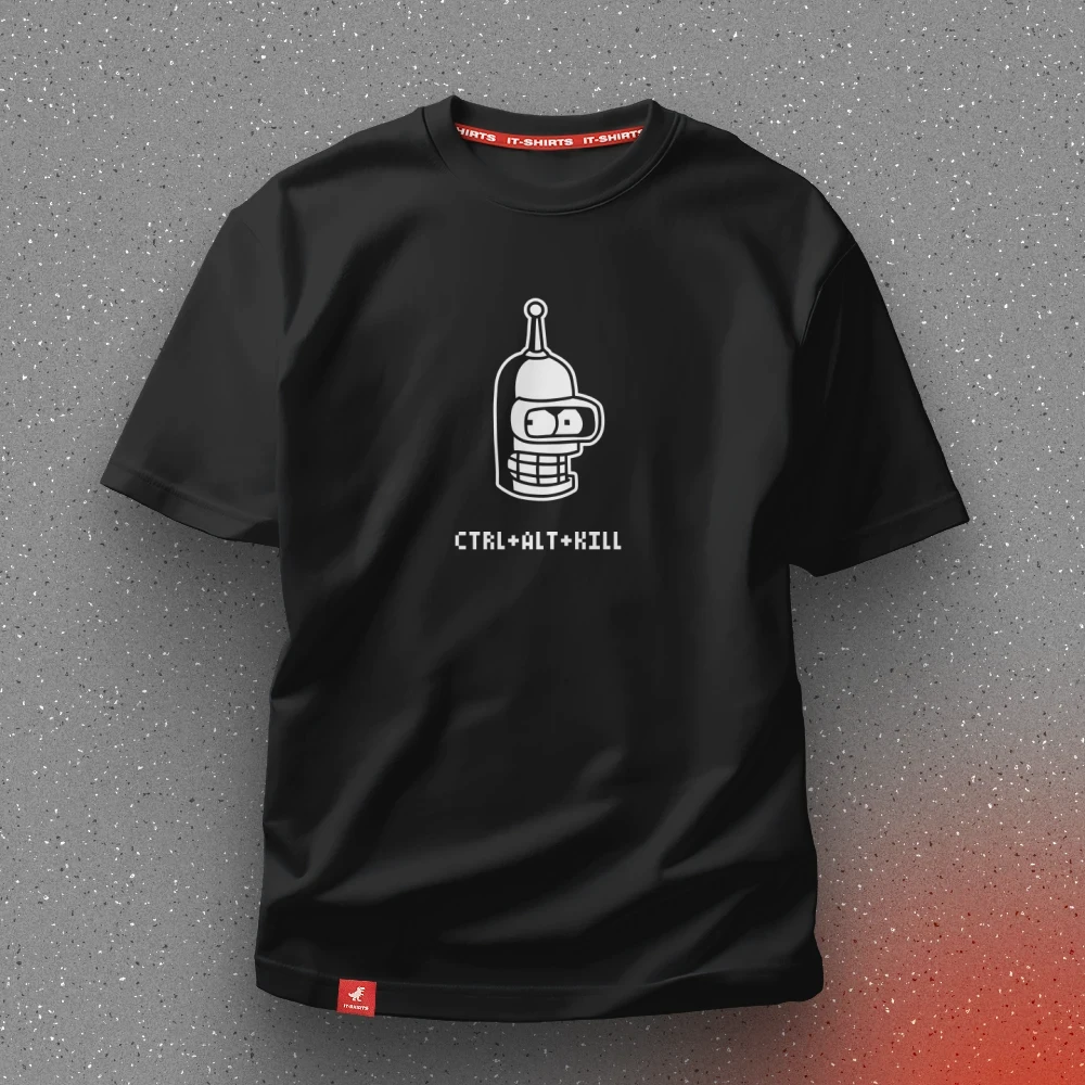 Футболка айтішника Ctrl+Alt+Kill із зображенням робота Бендера XXL Чорний (IT-182T-B-XXL)