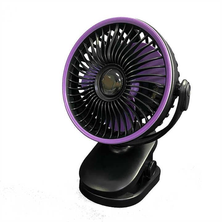 Вентилятор настільний портативний Clip-On з дисплеєм таймером та акумулятором 2000 мАч Чорний/Фіолетовий (616430)