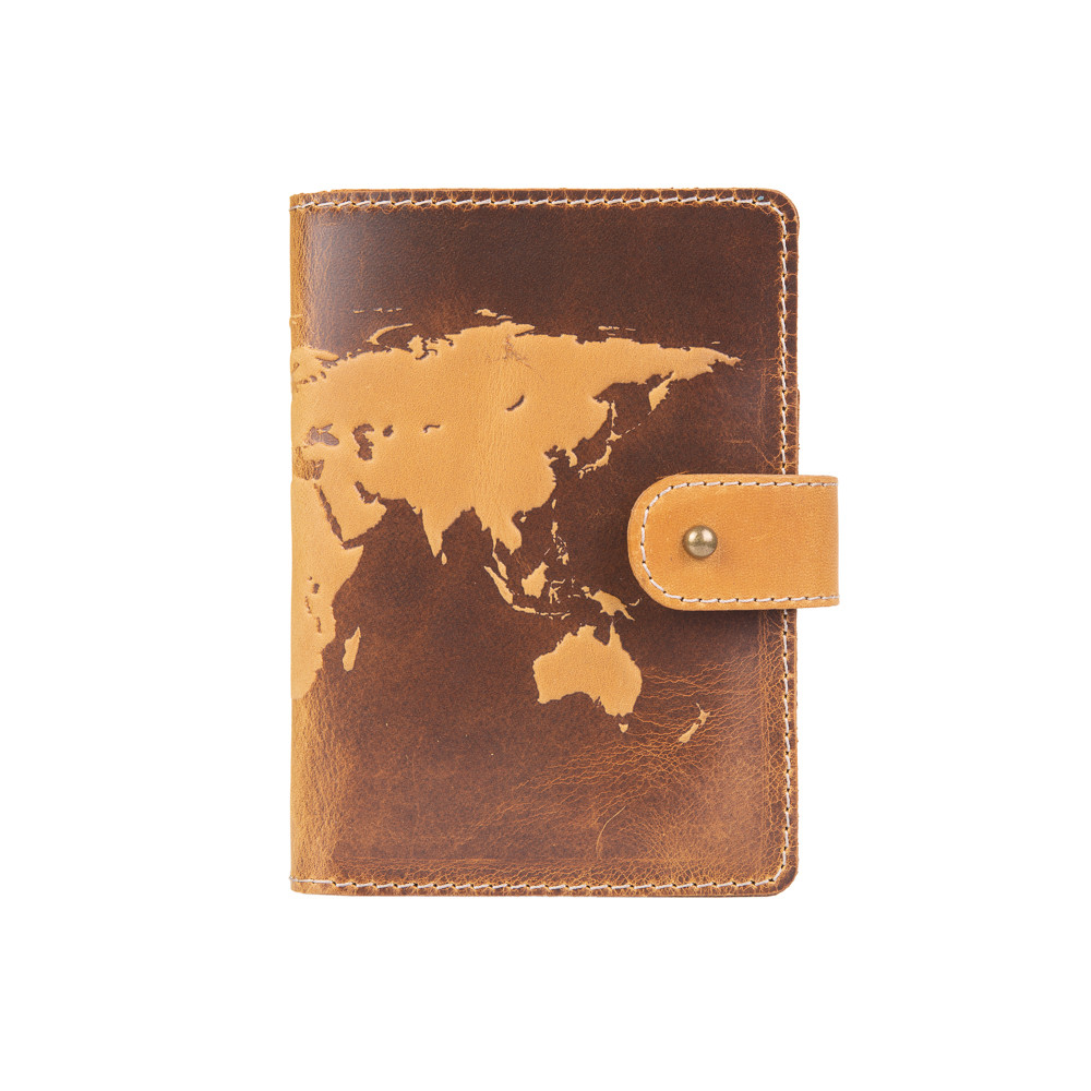 Портмоне HiArt PB-02/1 Shabby Honey World Map из натуральной кожи для паспорта/ID документов Желтый (PB-02/1-S18-0935-T001)