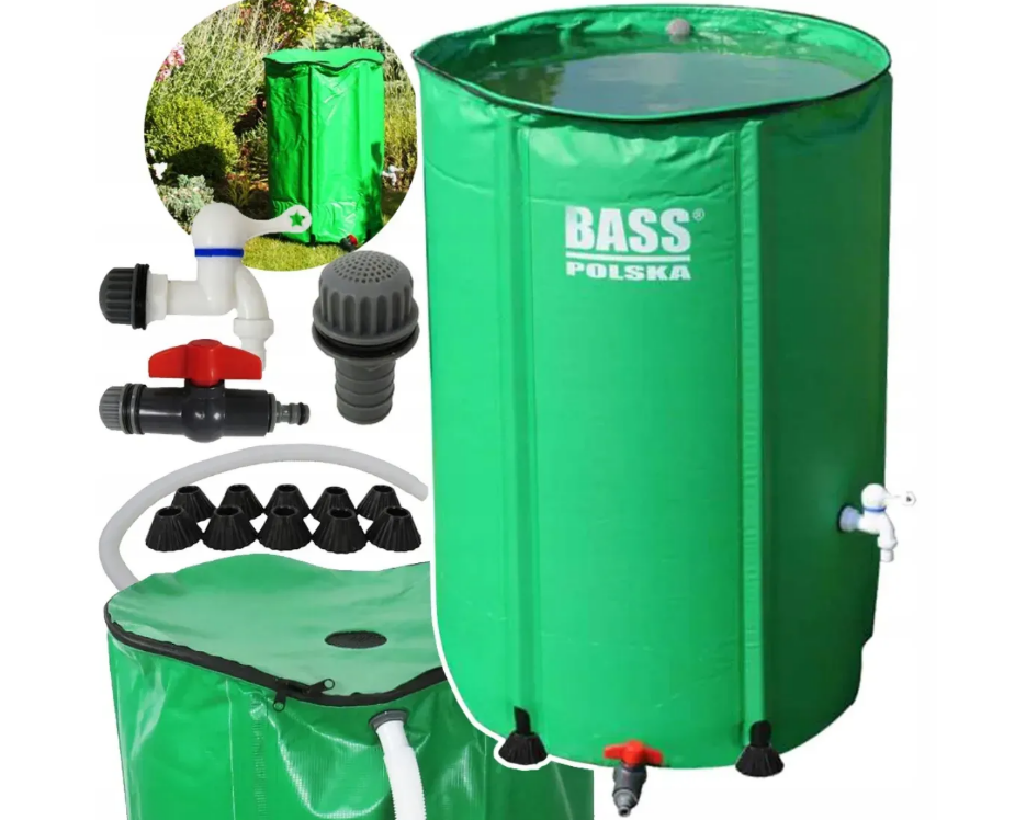 Бочка для дождевой воды с фильтром и краном 3/4" Bass Polska 7997 складная 250 л Зеленый (7997)