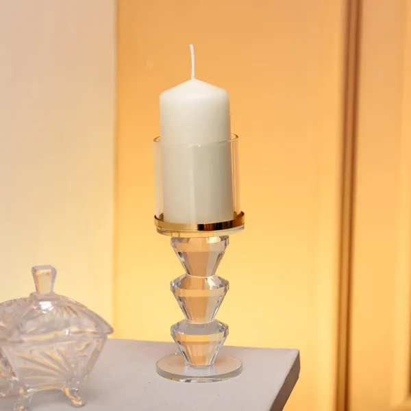 Подсвечник декоративный YIMI стеклянный с позолотой 16,5 см Прозрачный - фото 2