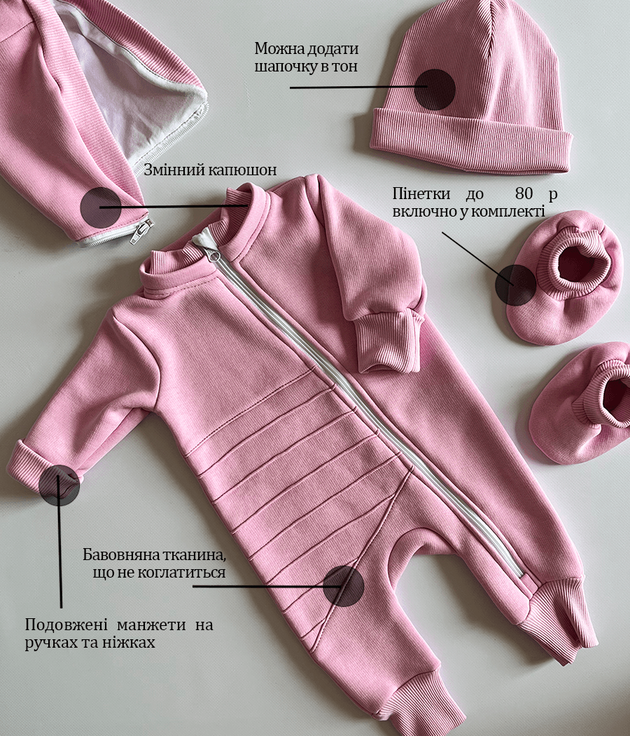 Комбинезон со съемным каюшоном детский BUNNY BOX триника утепленный р. 86 Розовый (18086) - фото 5 Комбинезон со съемным каюшоном детский BUNNY BOX триника утепленный р. 86 Розовый (18086) - фото 5