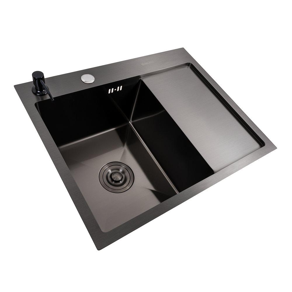 Мийка кухонна Valeso Handmade CM 58х48 L PVD круглий сифон 3,0/0,8 мм Чорний - фото 2 Мийка кухонна Valeso Handmade CM 58х48 L PVD круглий сифон 3,0/0,8 мм Чорний - фото 2