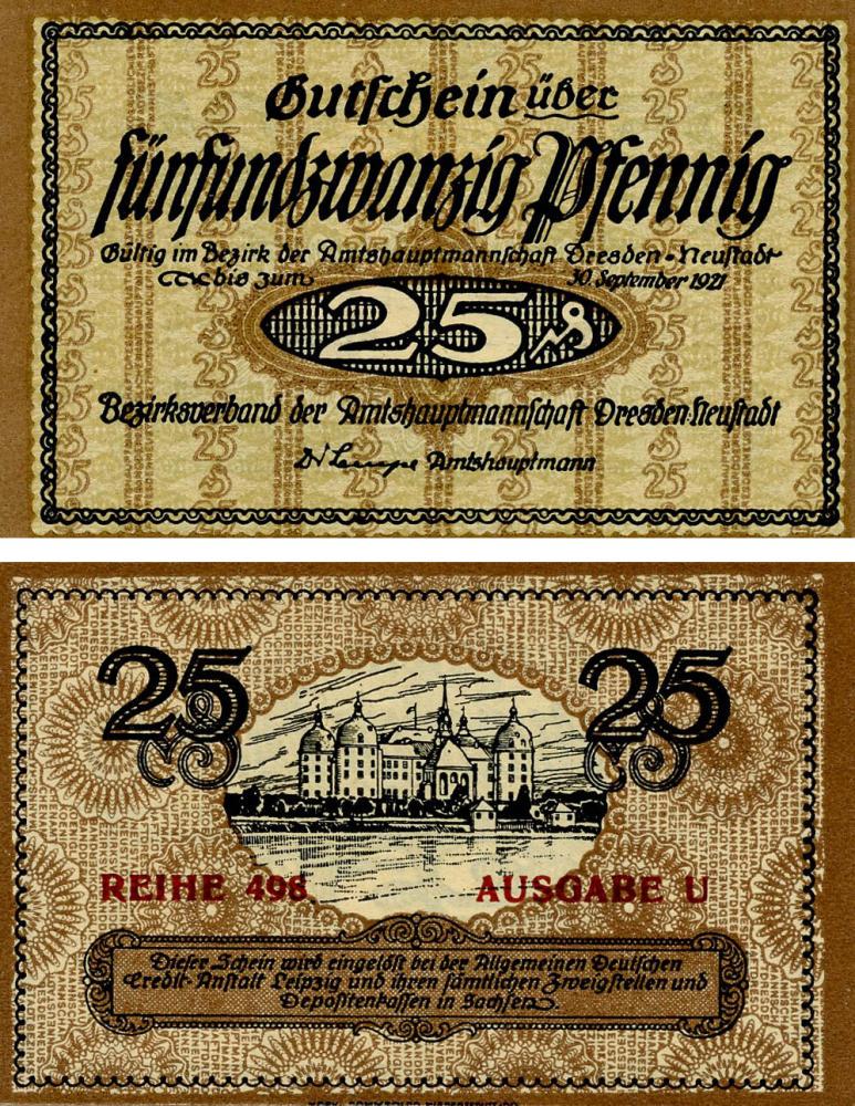Коллекционная банкнота Германия Нотгельд 25 пфеннигов 1921 F-VF Нойштадт (Б18515)