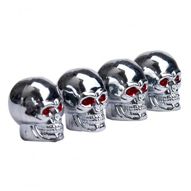 Набор колпачков на ниппель для автомобиля SUNROZ Caps Skull 4 шт. Silver