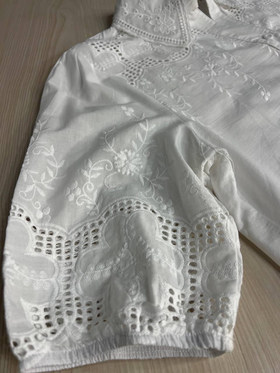 Рубашка женская A-N 8132 кружево вышивка на пуговицах короткий пышный рукав L Белый (26404732) - фото 10