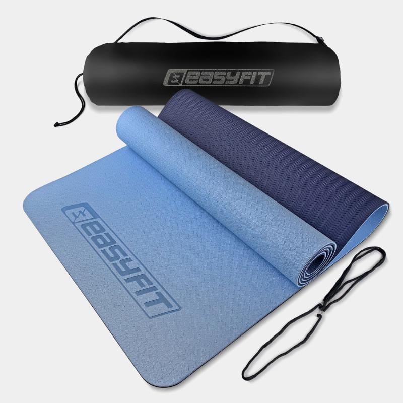 Килимок для йоги та фітнесу EasyFit TPE/TC двошаровий з чохлом 6 мм Блакитно-синій (32543792)