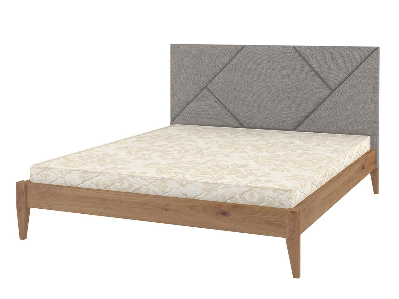 Кровать двуспальная MebiGrand Нью-Йорк ДК с мягким изголовьем Аляска 04 180x200 см Орех светлый/Серый (51933)