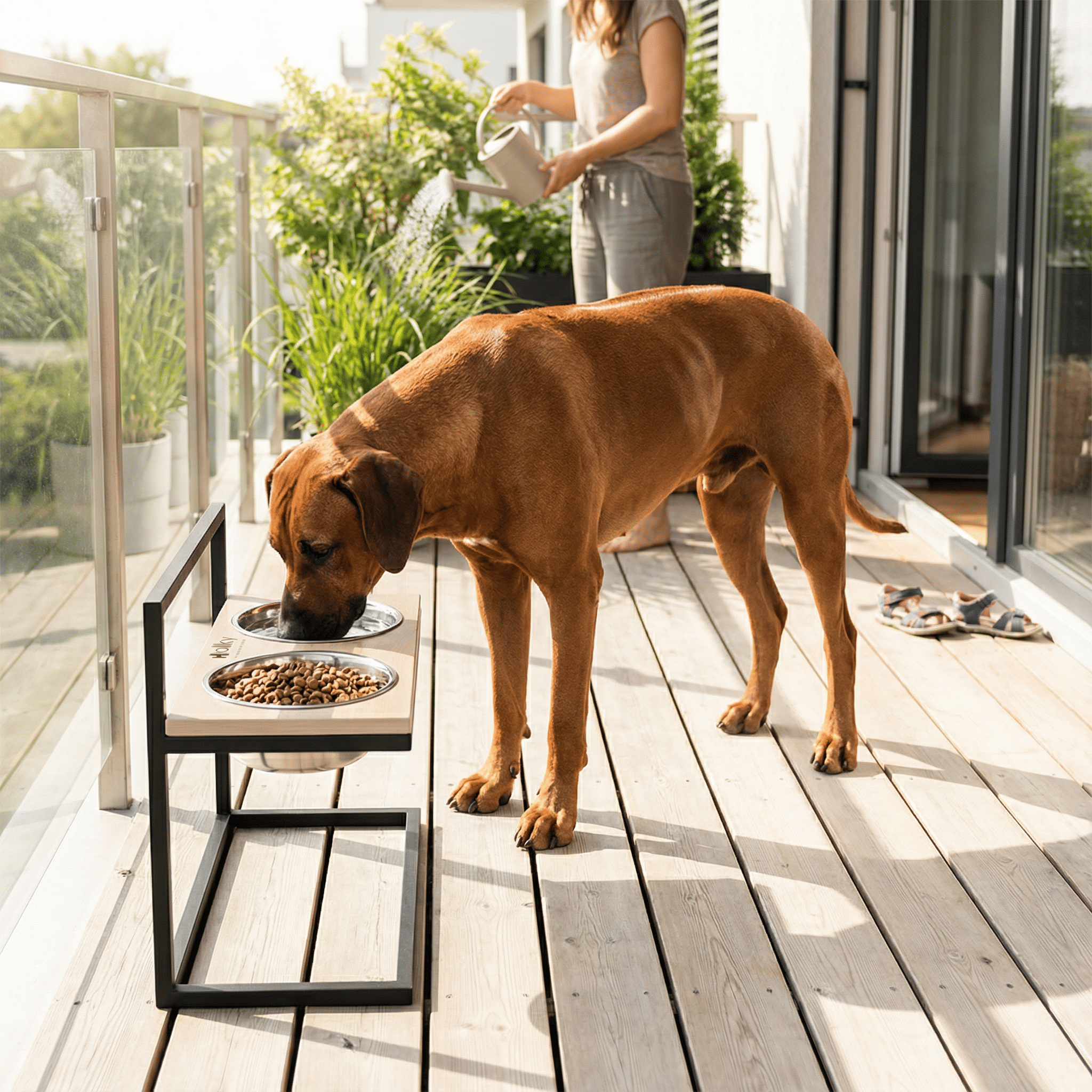 Миски на регулируемой подставке для больших собак Hollky Flex L 2х1,8 л (FL-502850-BLWH) - фото 1