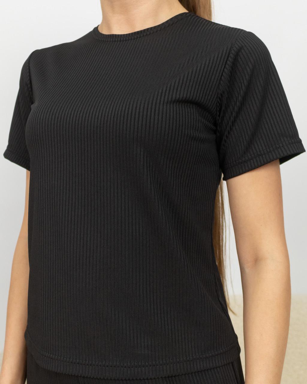 Піжама жіноча з рубчику футболка і штани Чорний (2188007696) - фото 5 Піжама жіноча з рубчику футболка і штани Чорний (2188007696) - фото 5