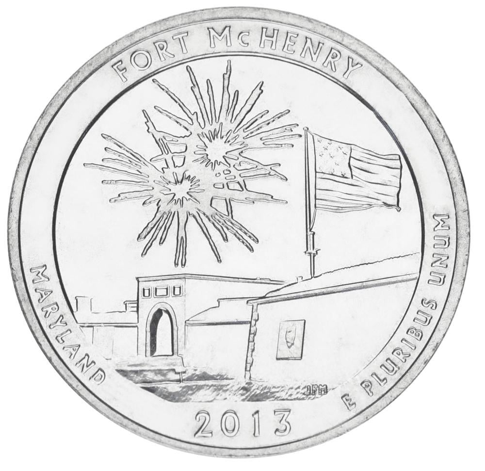 Коллекционная монета США 25 центов квотер 2013 D «Национальные парки Форт Мак Генри 19-й парк» UNC KM 545