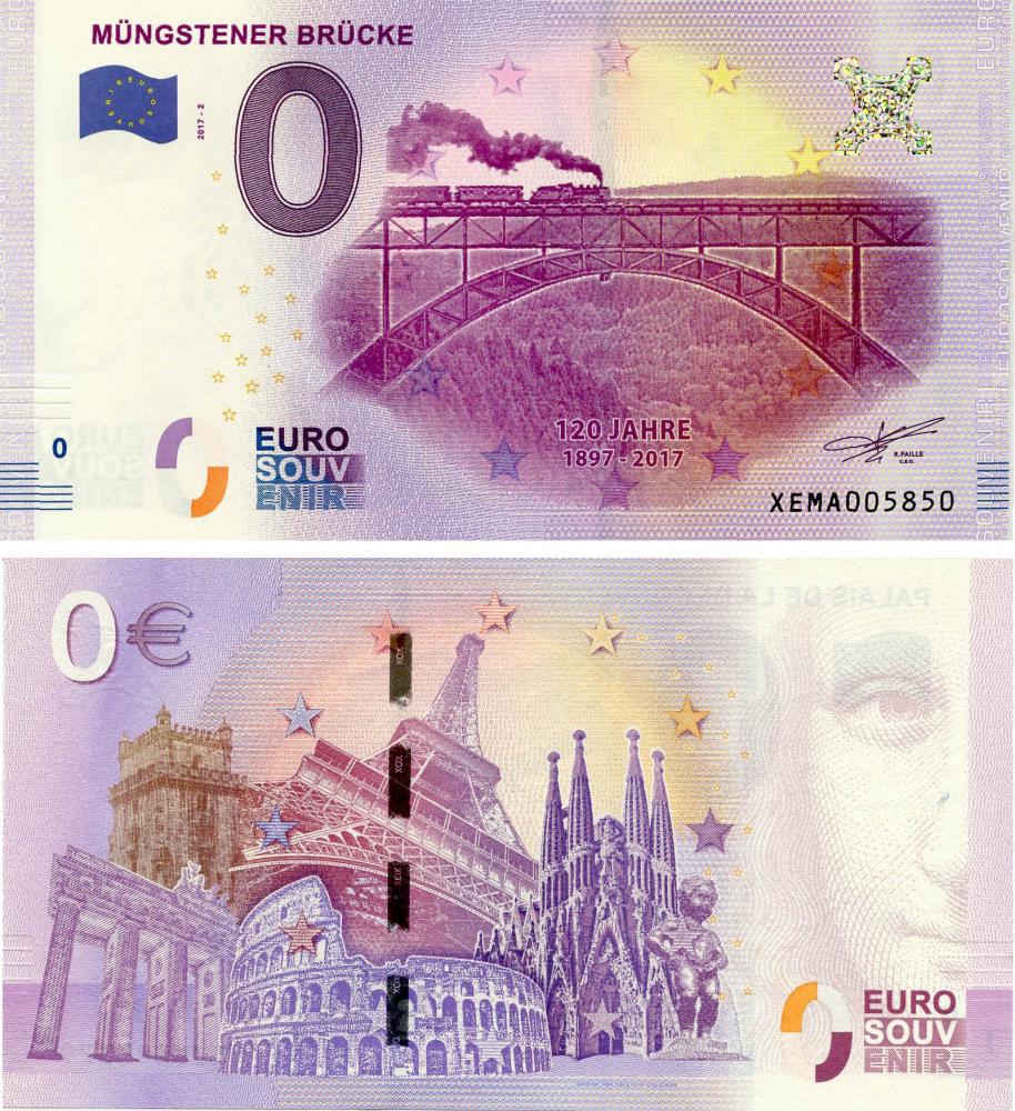 Коллекционная банкнота Германия 0 ЕВРО 2017 UNC Мюнгстенский мост (Б17619)