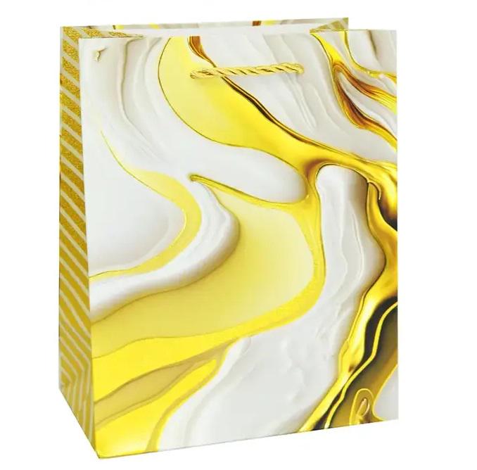 Подарунковий пакет Stenson R33247-M Golden Marble 26х32х10 см