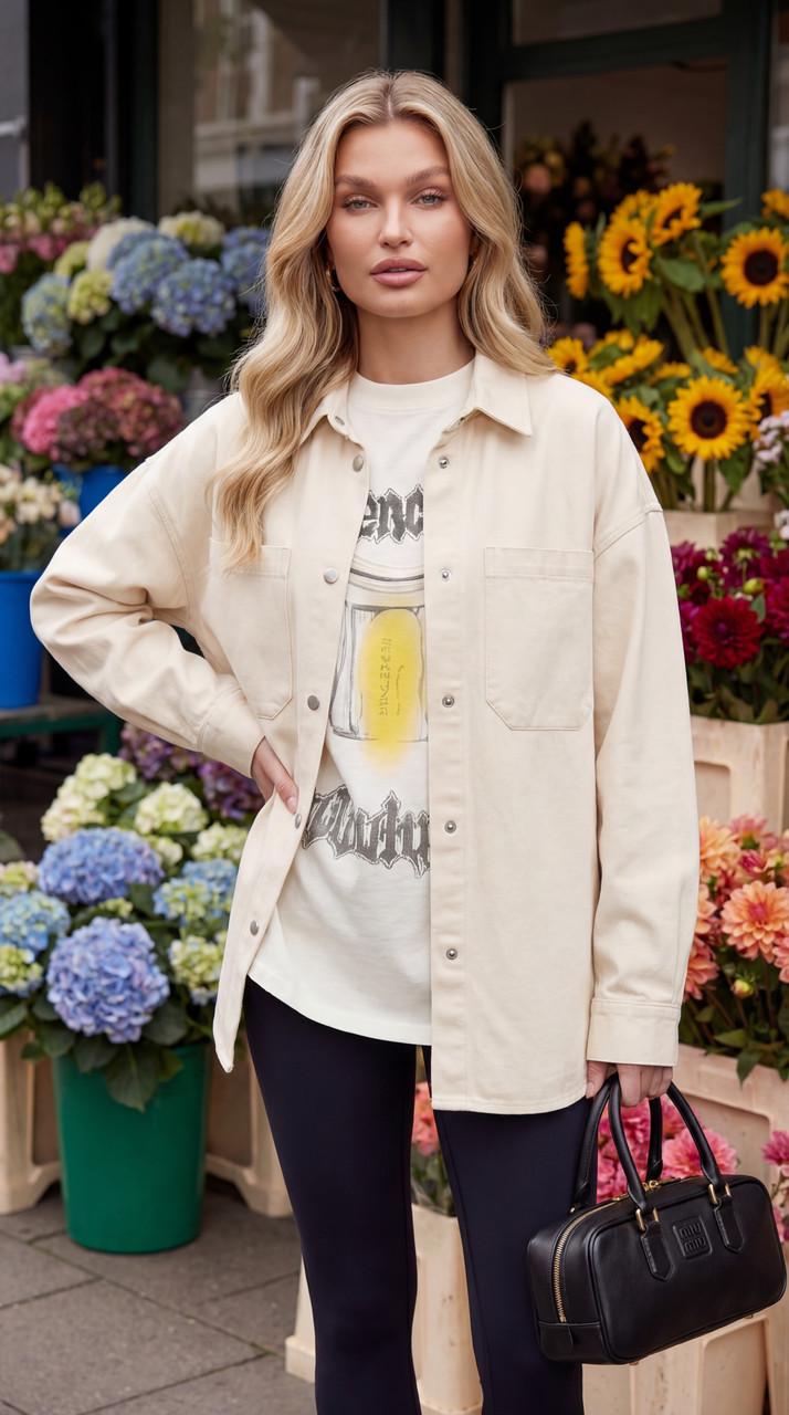 Рубашка джинсовая Oversize р. 46-48 Бежевый (33382483)