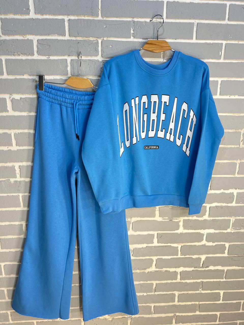 Костюм женский QUZEN 388-488 свитшот брюки палаццо широкие на флисе M Синий (859) - фото 2 Костюм женский QUZEN 388-488 свитшот брюки палаццо широкие на флисе M Синий (859) - фото 2