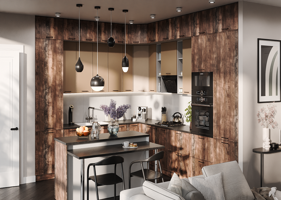 Кухня модульная Ariel Коричневый/Крем.