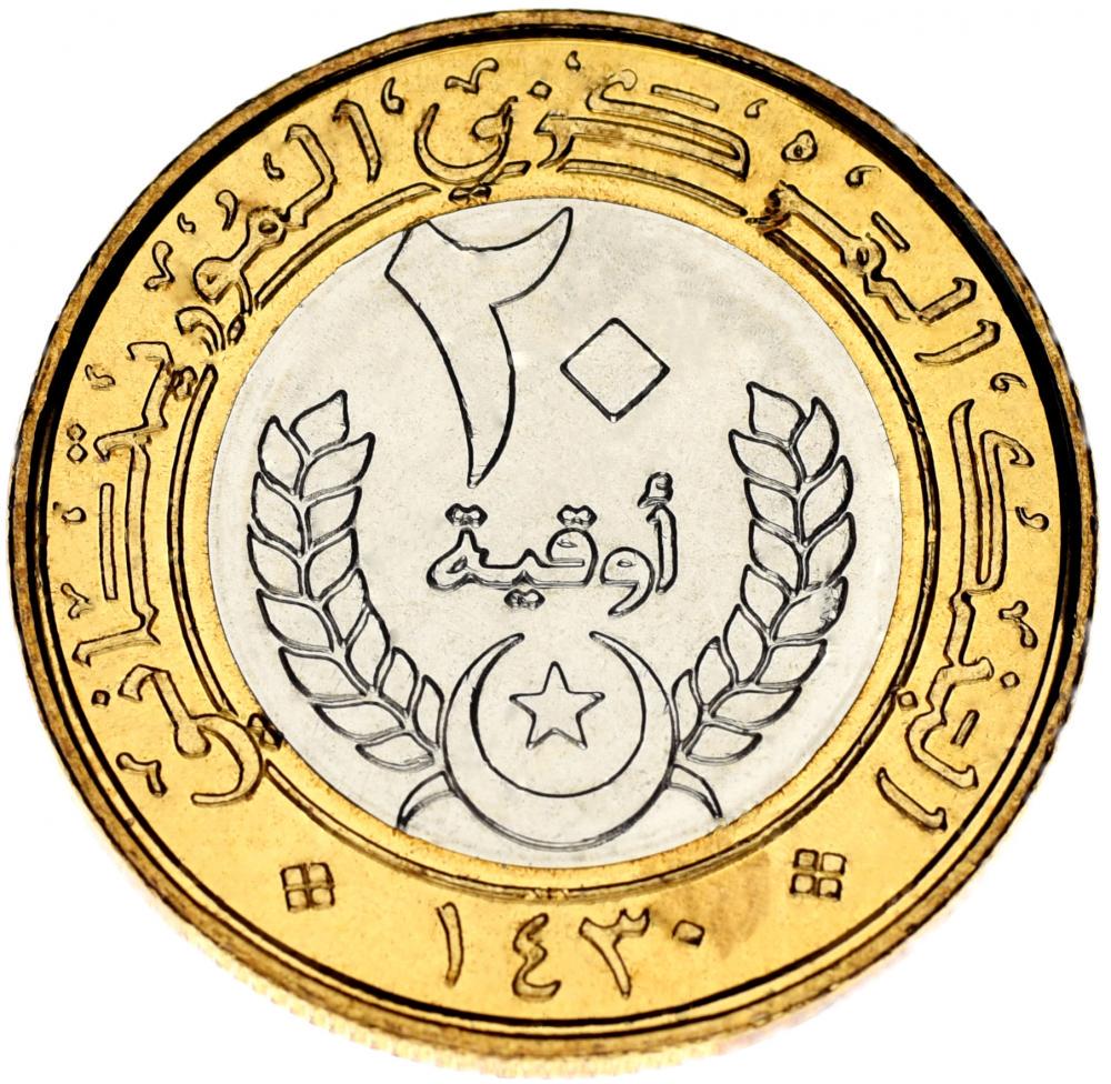 Колекційна монета Мавританія 20 угій 2009-2010 Біметал AU-UNC (М03655)