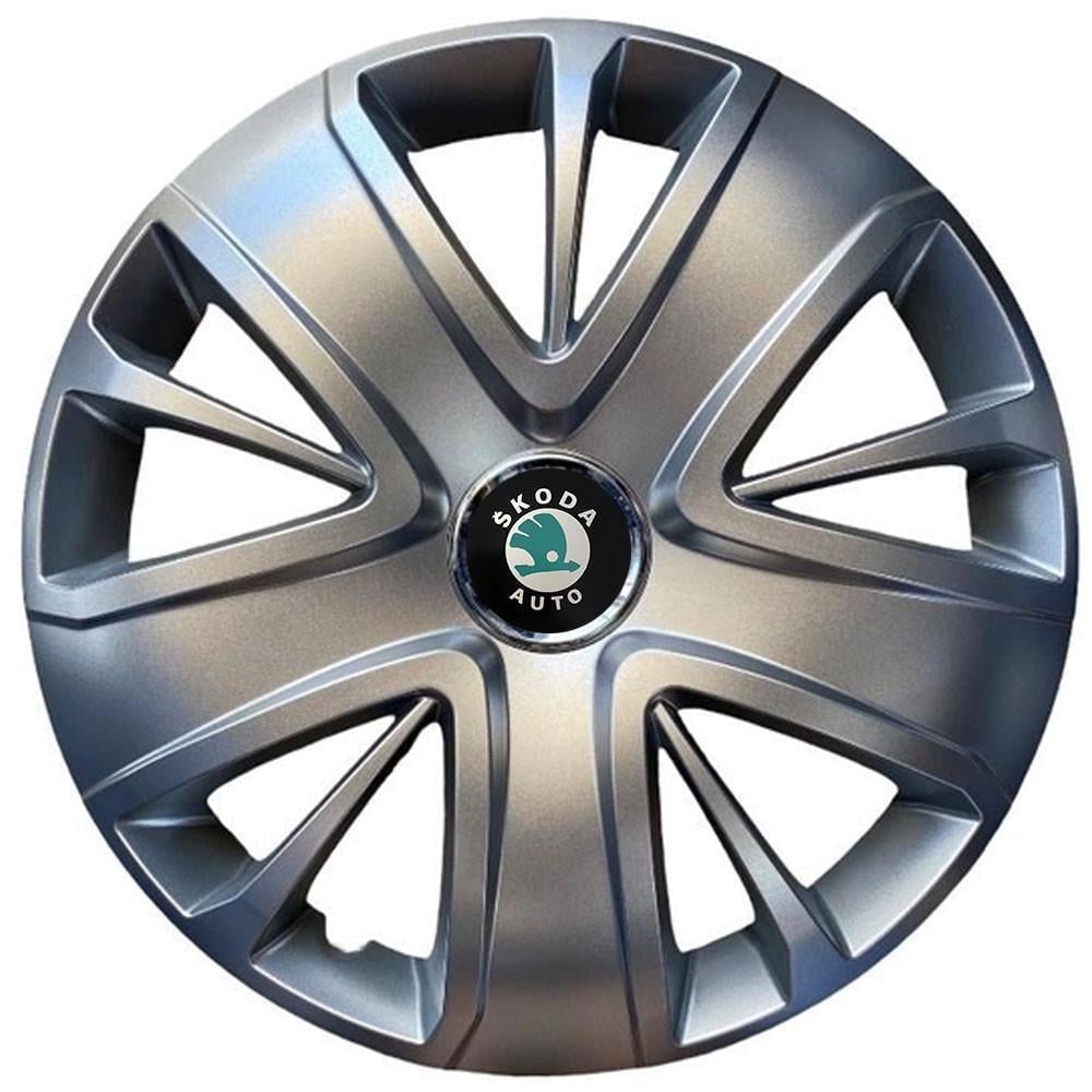 Колпаки автомобильные R15 Skoda Зеленый 341 SJS 4 шт. Серебристый