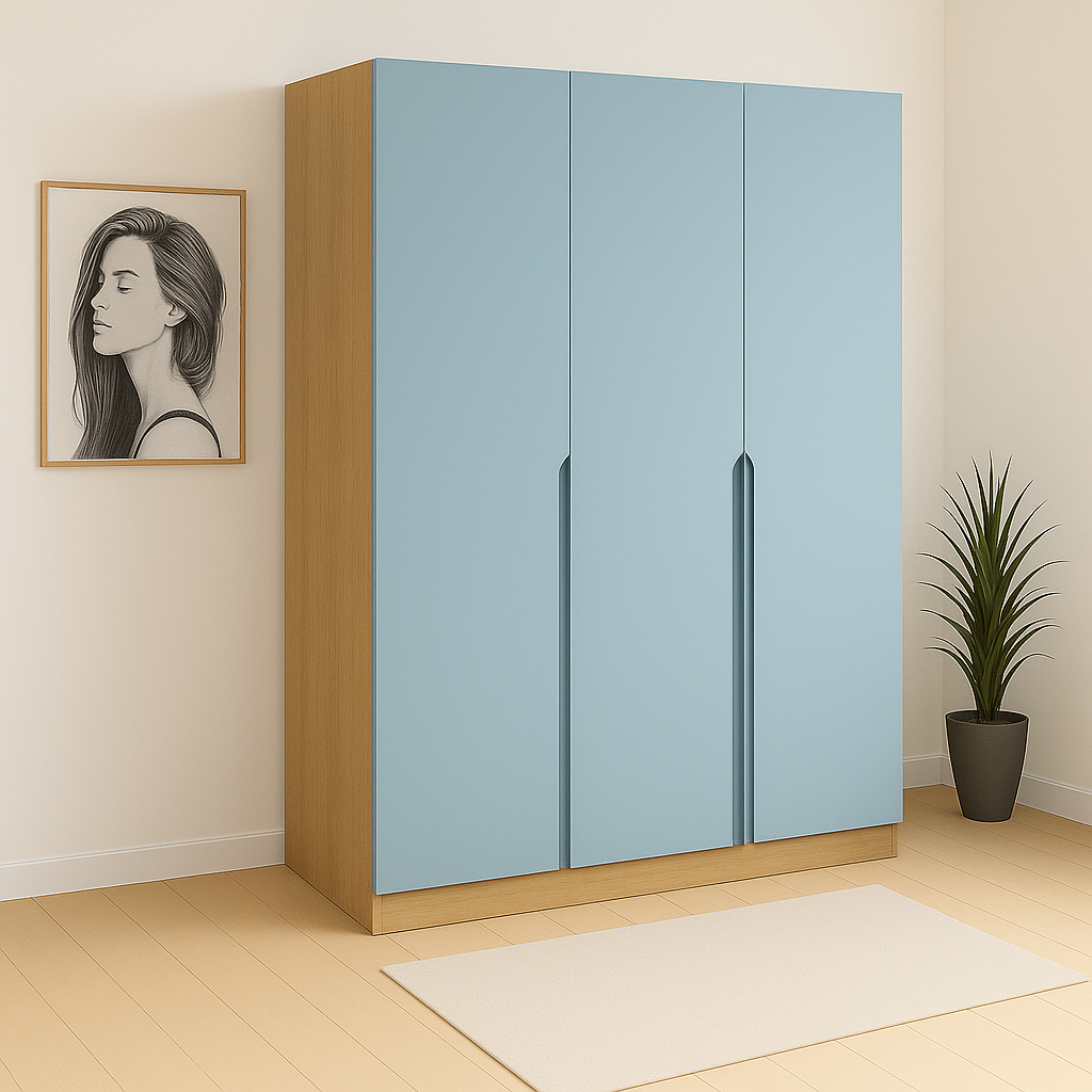 Шкаф распашной ШР6 SENAM 2400х1400х600 мм корпус ДСП Дуб Крафт Золотой фасад МДФ краска Пастельно-синий RAL 5024 (ШР6.24.60.14.ФР)