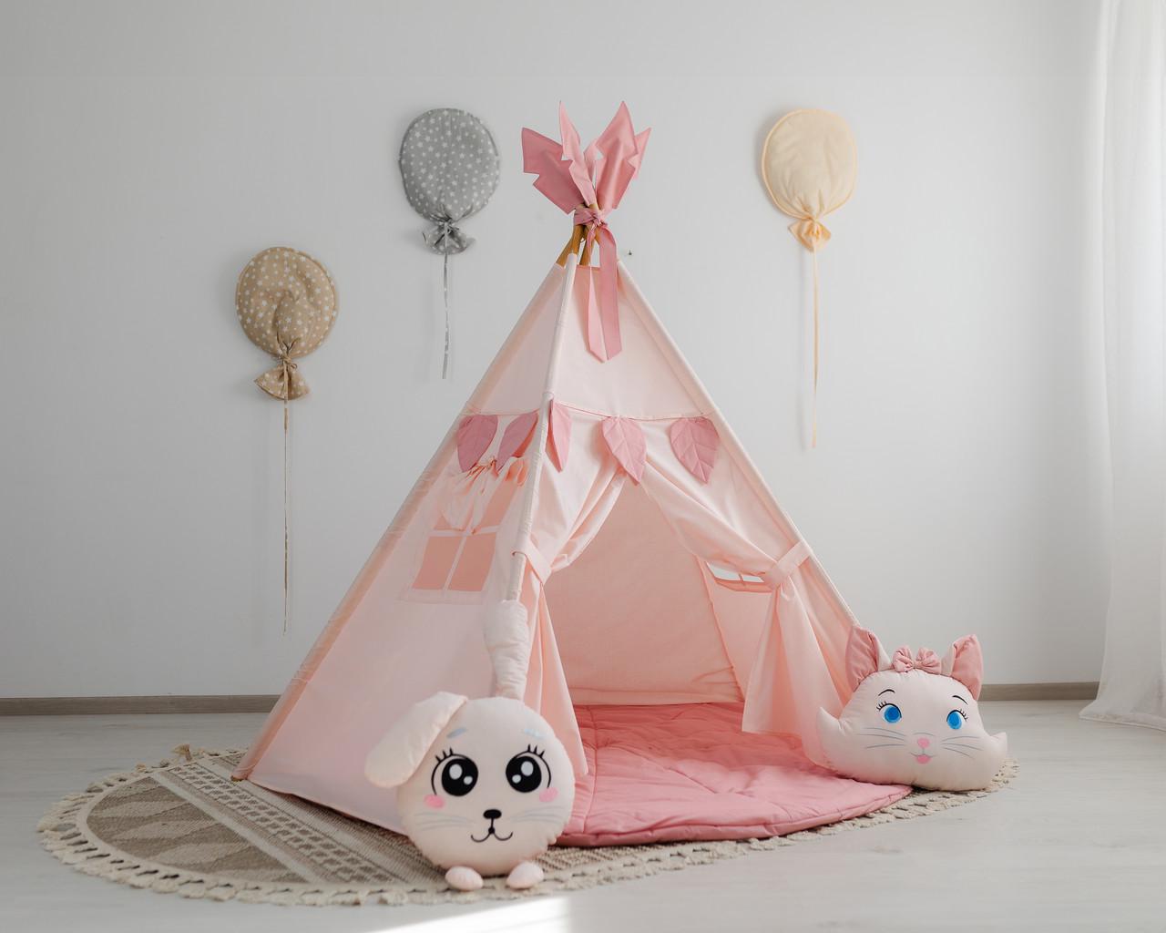 Вігвам для дівчинки Пухнасті друзі з об'ємним килимком з 2 подушками Пудровий - фото 8 Вігвам для дівчинки Пухнасті друзі з об'ємним килимком з 2 подушками Пудровий - фото 8