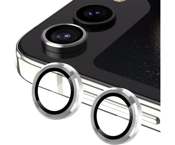 Защитное стекло с рамкой CD Pattern на заднюю камеру для Samsung Galaxy Z Flip5 Серебряный