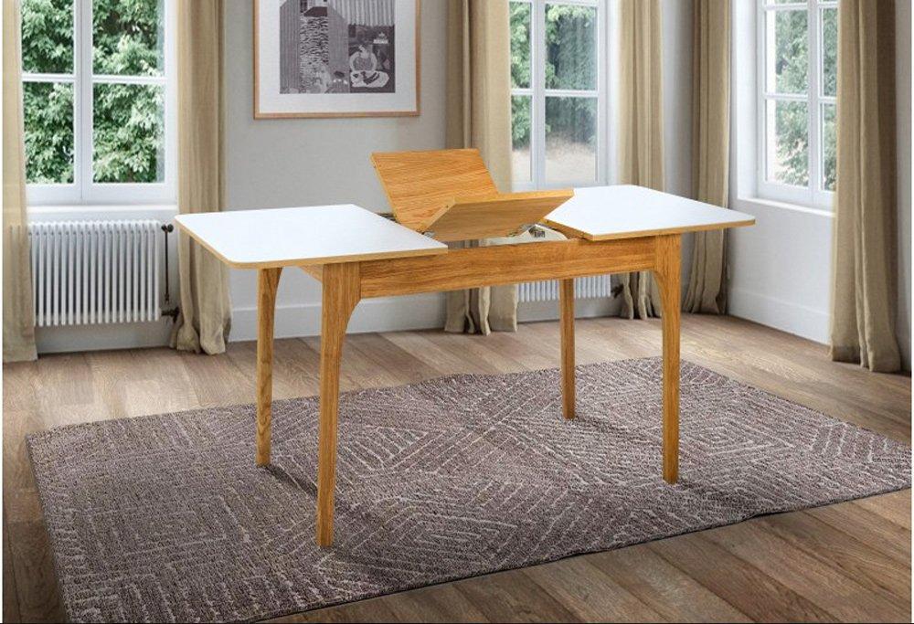 Стіл обідній прямокутний розкладний Мікс Меблі Фієста 70х110 (+40) см МДФ/скло/дерево Білий/Натуральний - фото 4 Стіл обідній прямокутний розкладний Мікс Меблі Фієста 70х110 (+40) см МДФ/скло/дерево Білий/Натуральний - фото 4