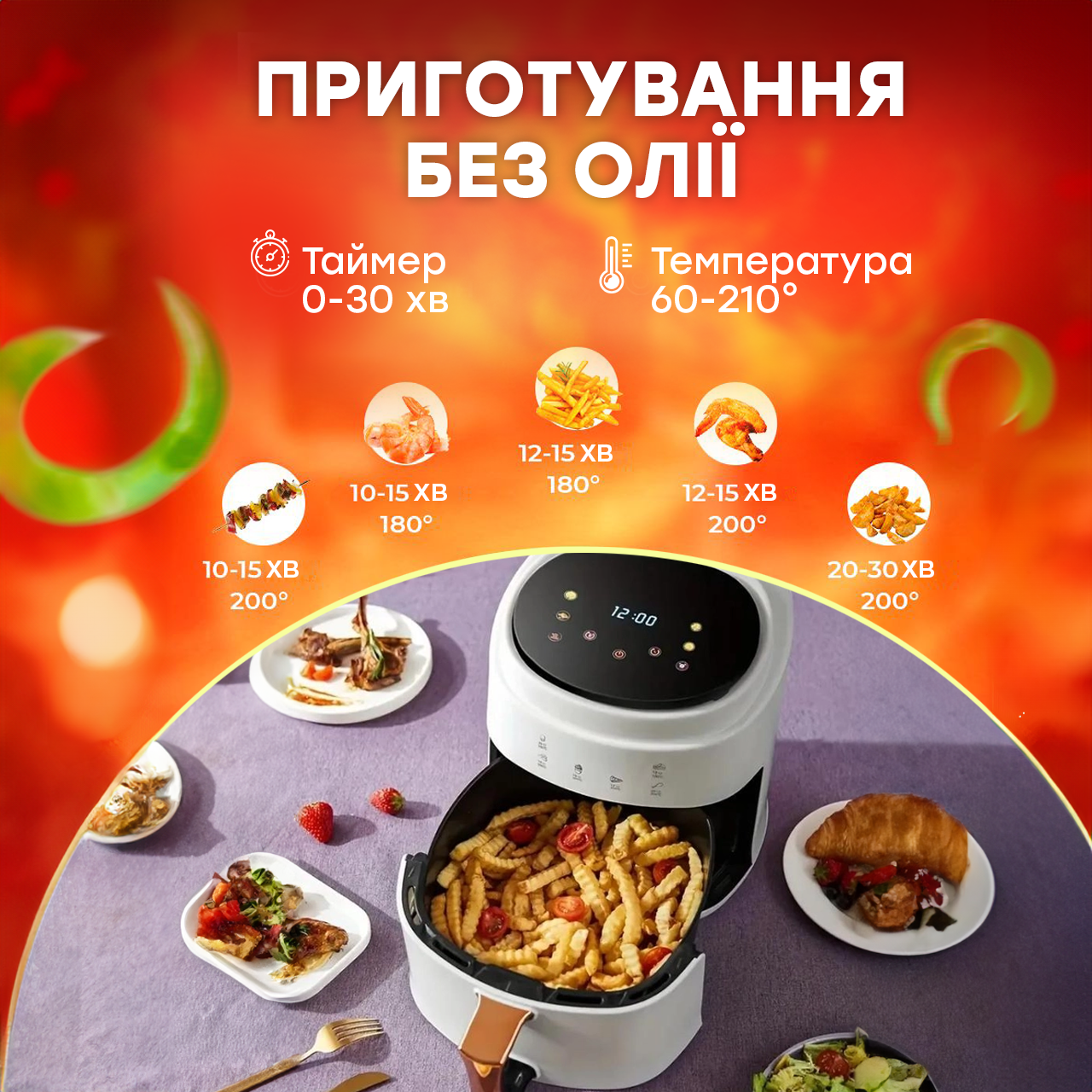 Аерогриль Air Fryer TS-805 8 л 1800W Білий - фото 3