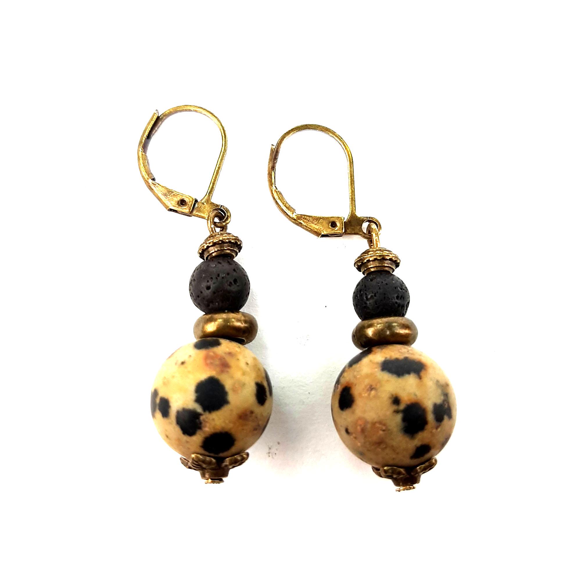 Серьги DARSANA Лила из натурального камня яшма далматин/лава (DRSU005392)