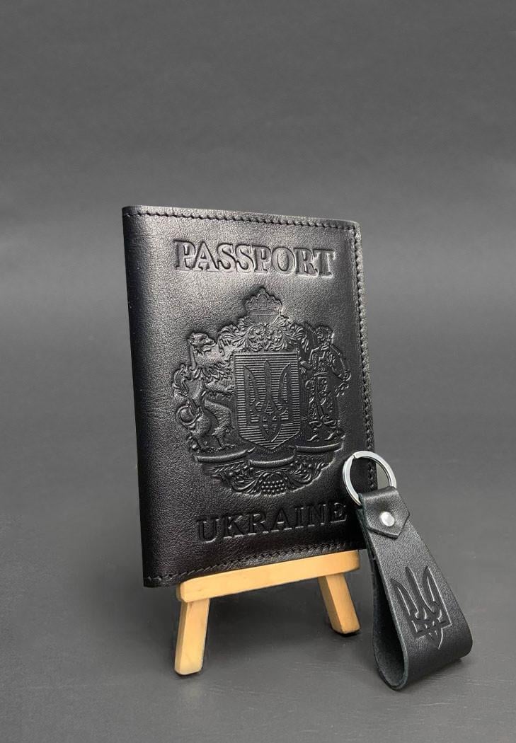 Набір подарунковий шкіряних аксесуарів із українською символікою краст Чорний (A-028187)