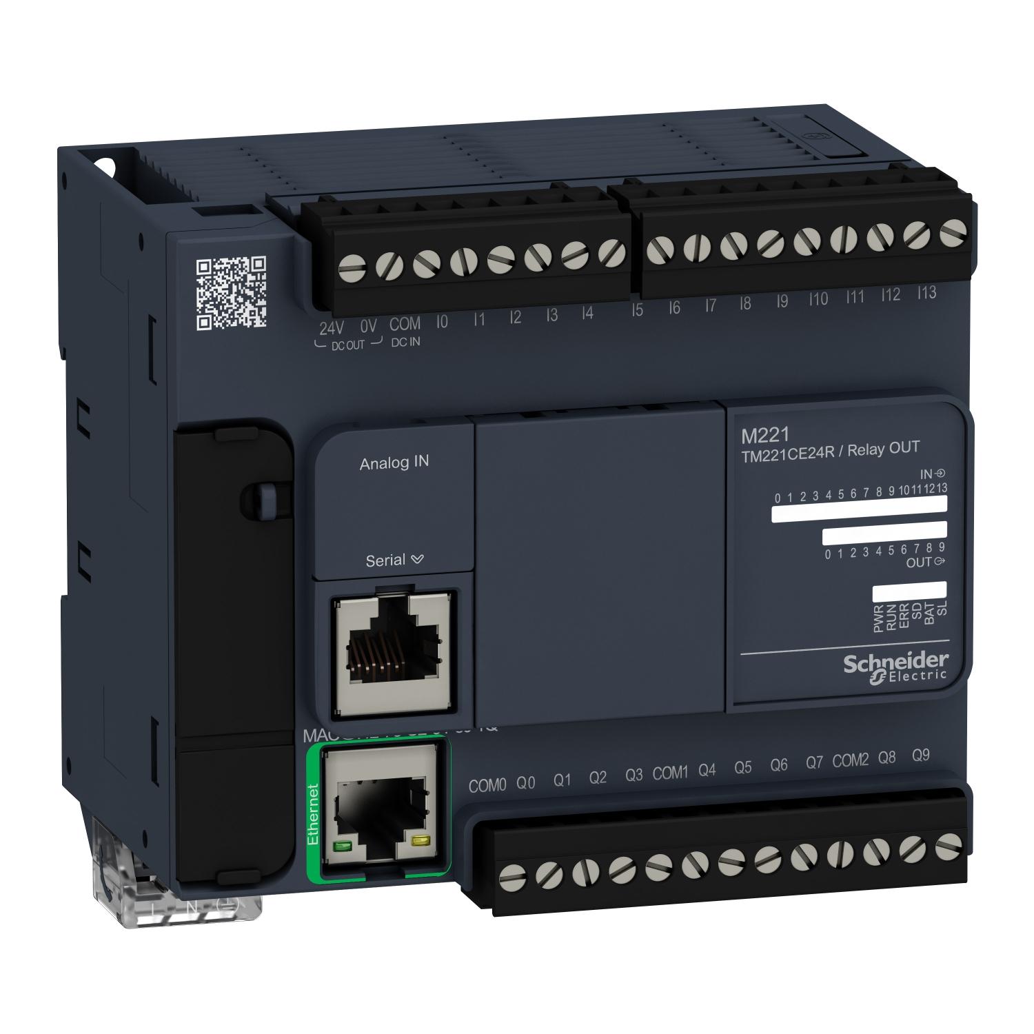 Контроллер логический Schneider Electric Modicon M221 24 входа/выхода 240V AC 14/10 реле RS485/EtherNet (TM221CE24R)