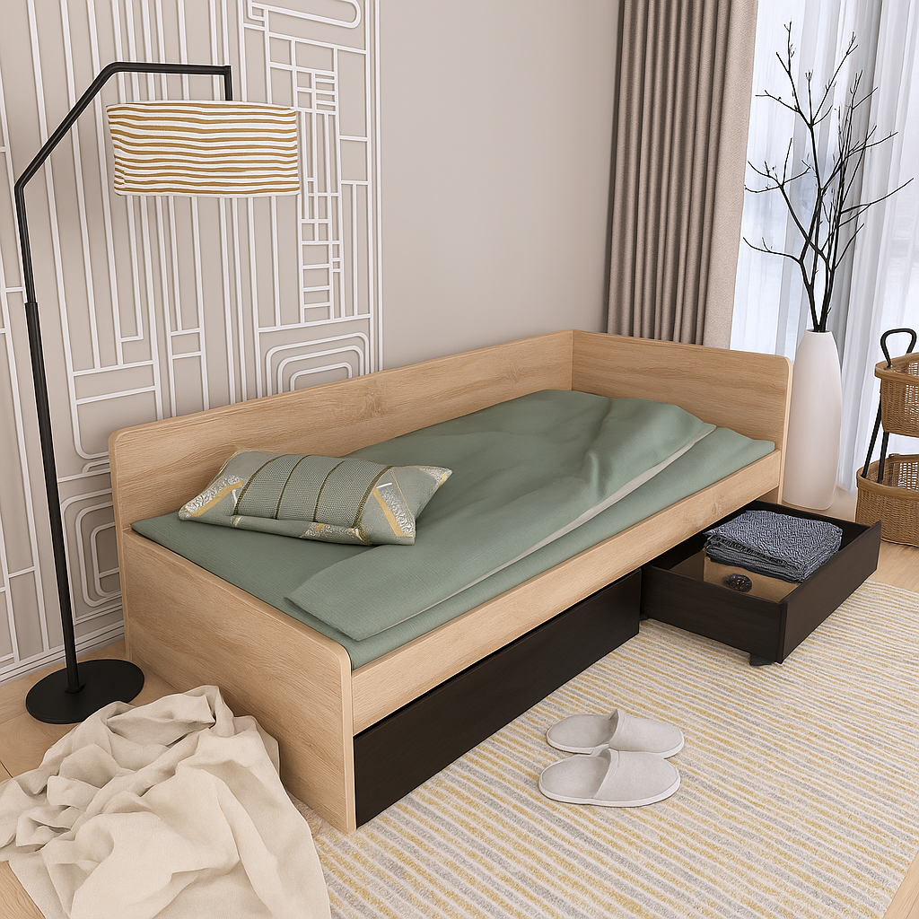 Кровать детская с ящиками Еверест 800 ЩИТ ДСП Дуб сонома/Венге (е-207451)