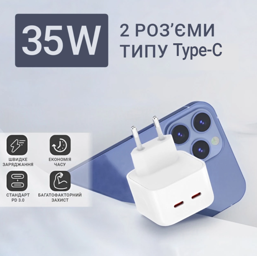 Зарядное устройство Dual USB-C Port с быстрой зарядкой 35 W (7afd468c) - фото 5