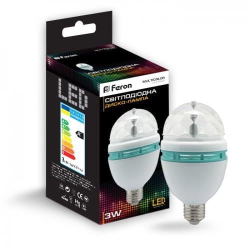 Лампа світлодіодна Feron LB-800 disco lamp 230V 3W E27 3LEDs RGB 78х150 мм (27844372)