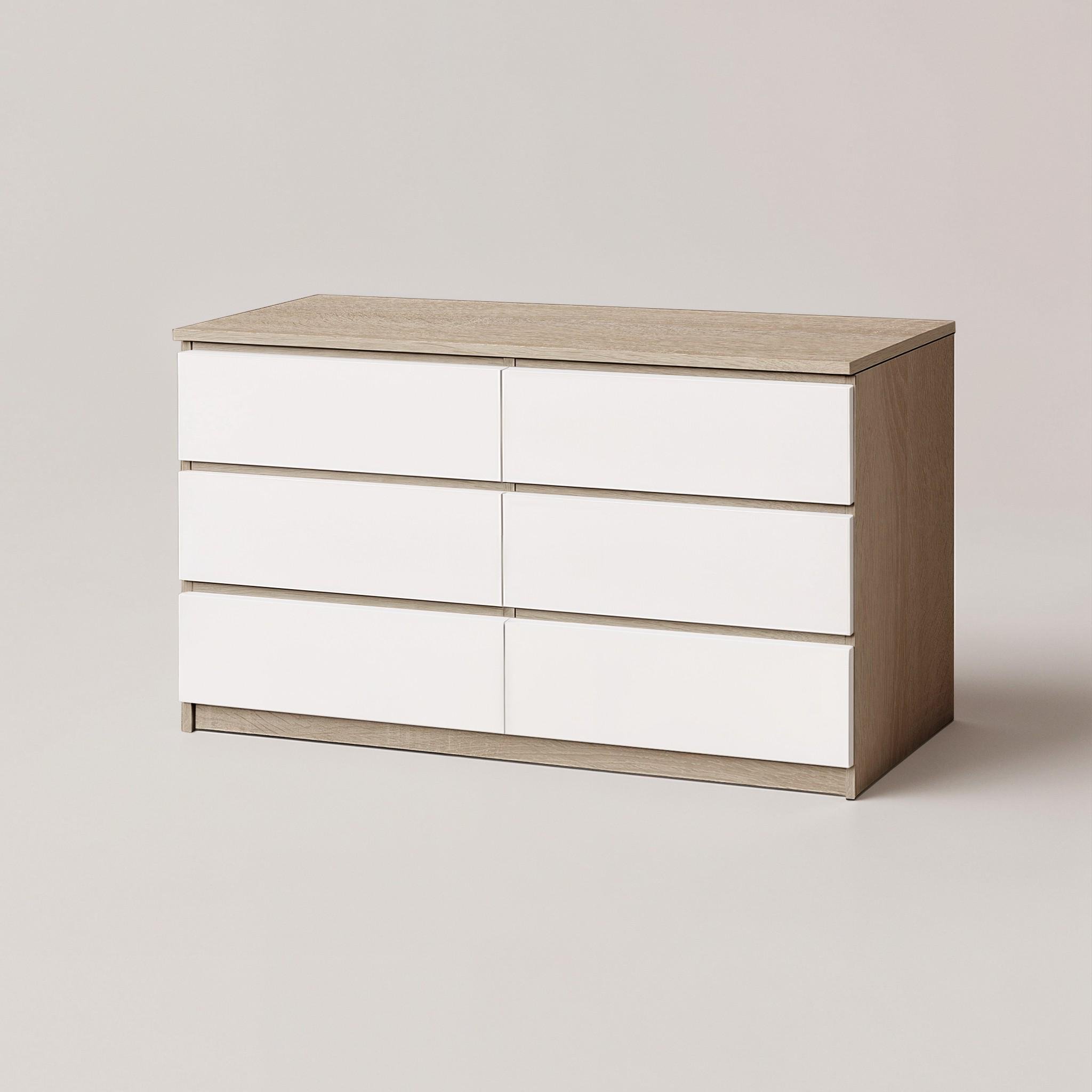 Комод на 6 ящиков без ручек Kvatro 130 1300х400х750 мм Дуб Сонома/Белый - фото 2 Комод на 6 ящиков без ручек Kvatro 130 1300х400х750 мм Дуб Сонома/Белый - фото 2