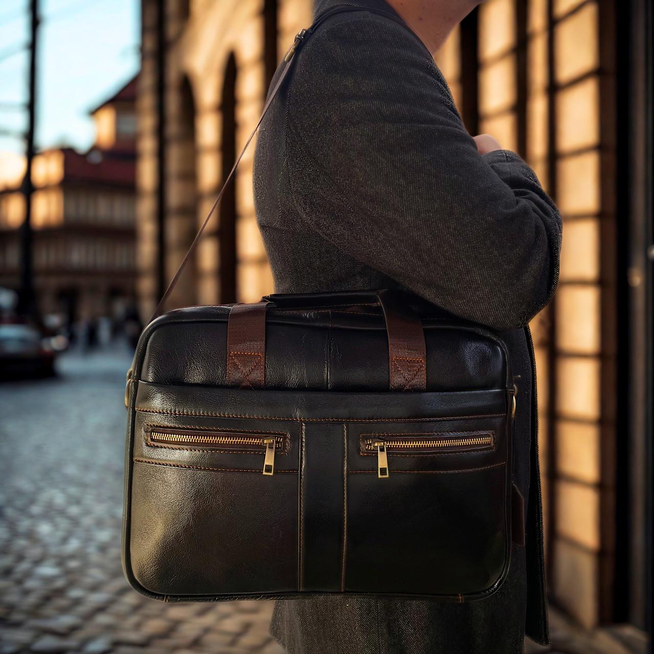 Портфель чоловічий Lorian з натуральної шкіри з регульованим плечовим ременем Темна кава (LR 252019-darkcoffee) - фото 6 Портфель чоловічий Lorian з натуральної шкіри з регульованим плечовим ременем Темна кава (LR 252019-darkcoffee) - фото 6