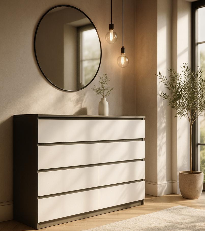 Комод Мастер Форм Брайт ДСП телескопические направляющие полного выдвижения 1300х376х950 мм Антрацитовый/Белый (20100)